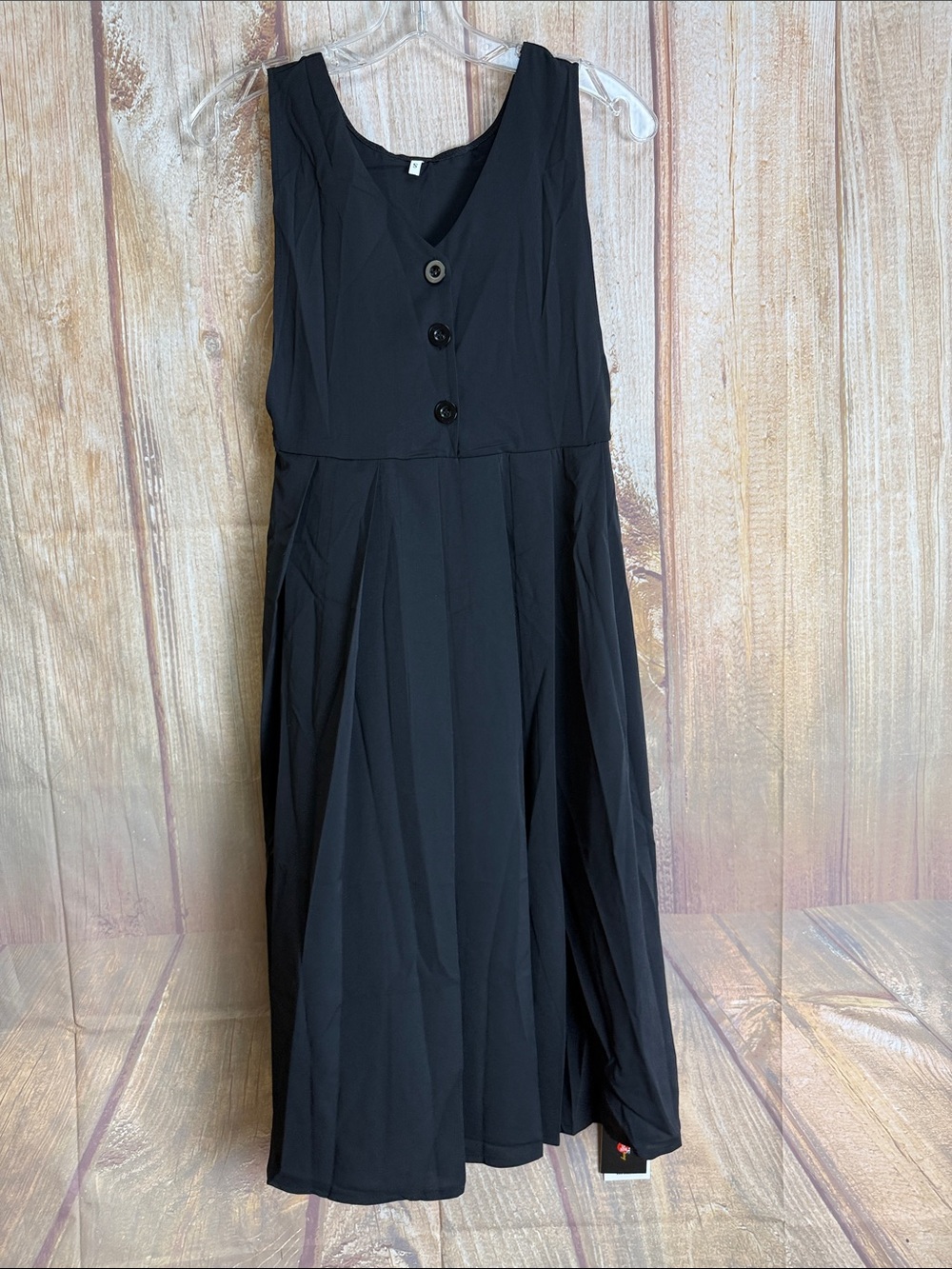NWT UOOZEE Classic Black Sleeveless Midi Dress with Button Detail Size Small